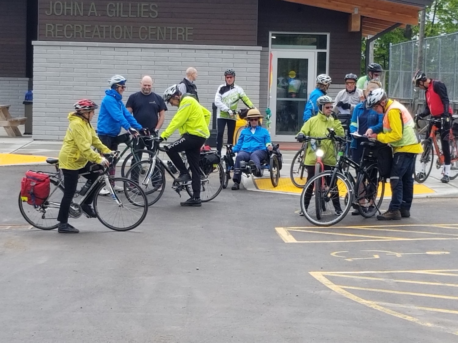 Riders and McNab-Braeside staff and councillors meet in June, 2019, as part of the Mobile Workshop reviewing the Voyageur Colonial cycling route as it passes through the municipality.