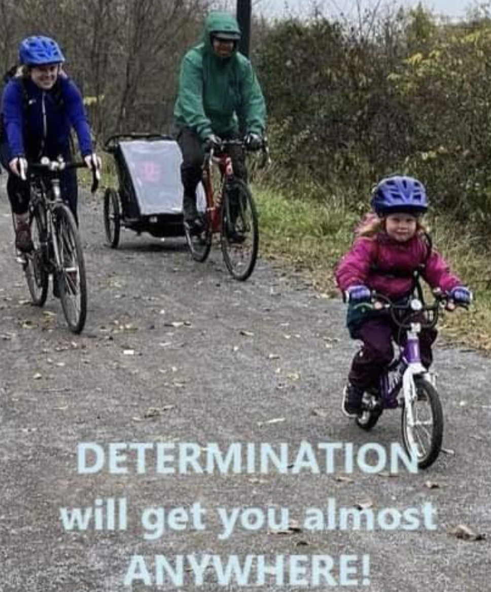 Four-year old Claire and her parents, Marie-Janick Robitaille and Lars Romeskie lead the way on the Algonquin Trail at the 10K Active Transportation event for Renfrew Hospice October 15. Despite the rain, $725 was raised for the hospice. According to OVCATA