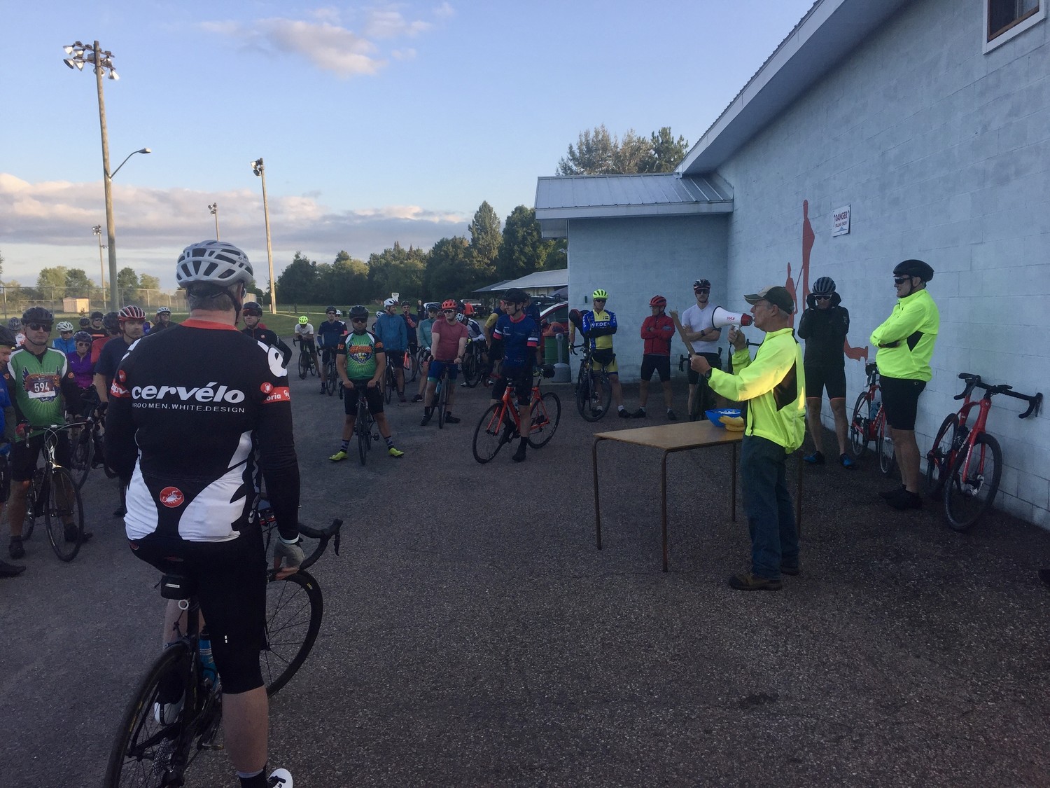 Bob Peltzer, who lives near Eganville and is shown here briefing riders in the Tour de Bonnechere cycling rally last month, has ridden many popular rail trails in the US, Canada and around the world and is a big promoter of the Trail Towns concept. 